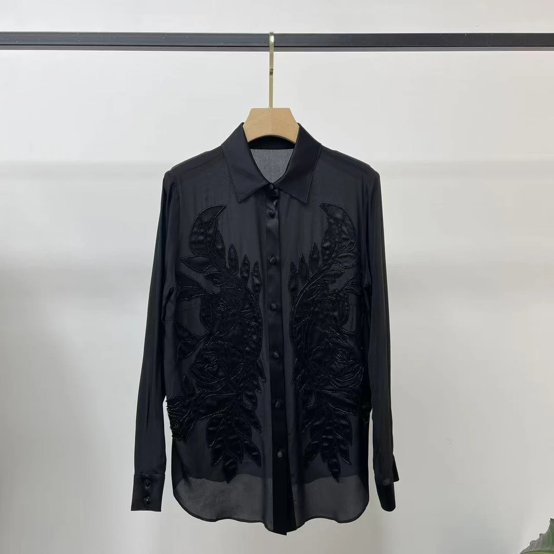 重工手工钉珠桑蚕丝衬衫GS240255