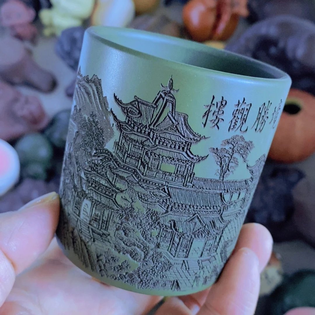 茶杯绿泥紫砂紫砂