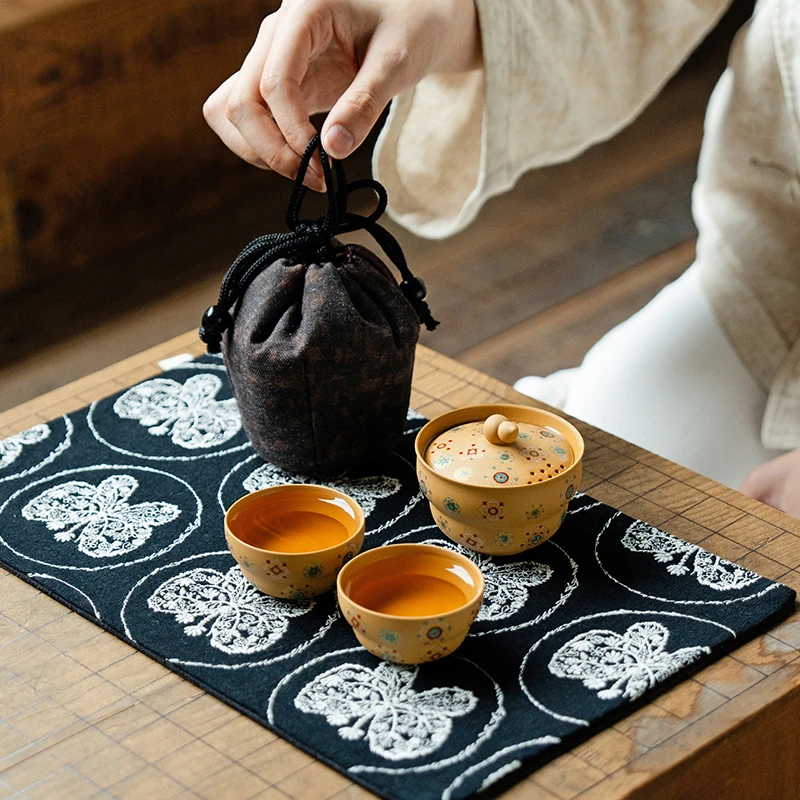 赞朴纯手绘葫芦手抓壶旅行茶具茶杯一壶二杯便携式快客杯户外茶器