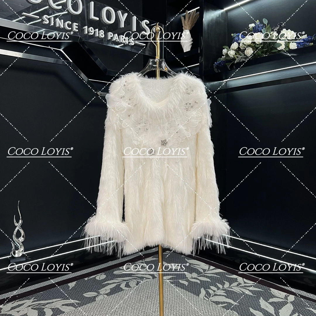 【路总专属】小香风气质网红白色轻奢短款时尚编织毛衣2412084