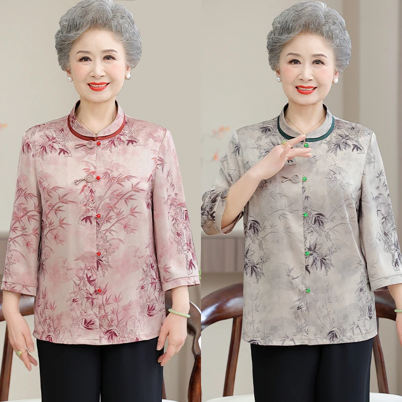 奶奶夏装国风25新款舒适衬衫中老年女妈妈新中式老太太舒适衣服