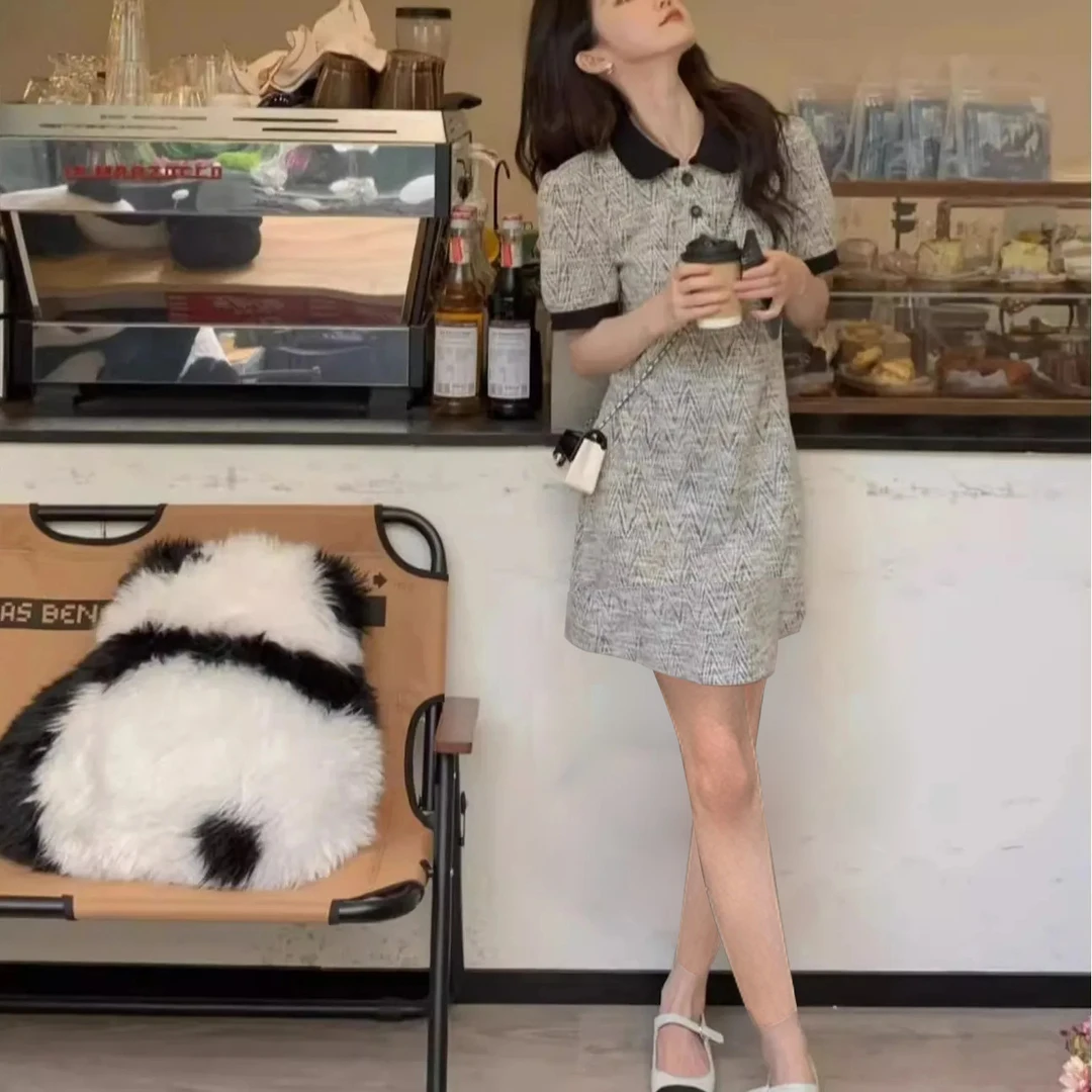 【现货+运费补贴】法式质感高级感修身显瘦气质Polo领小香风连衣裙