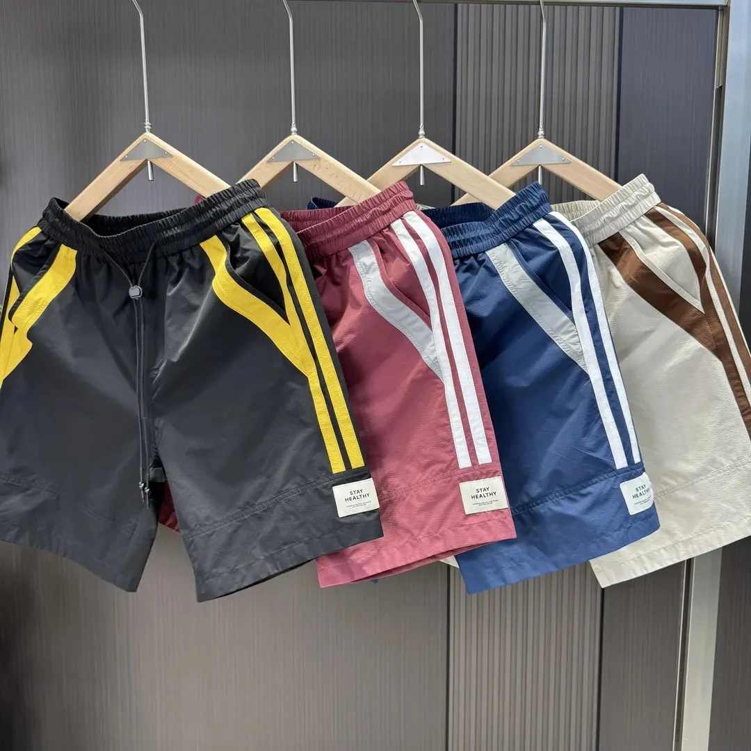 2025夏季新款运动休闲五分裤男士条纹拼接撞色设计感速干透气短裤