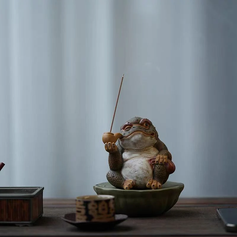 隐空山廬金蝉香插紫砂茶道茶宠摆件