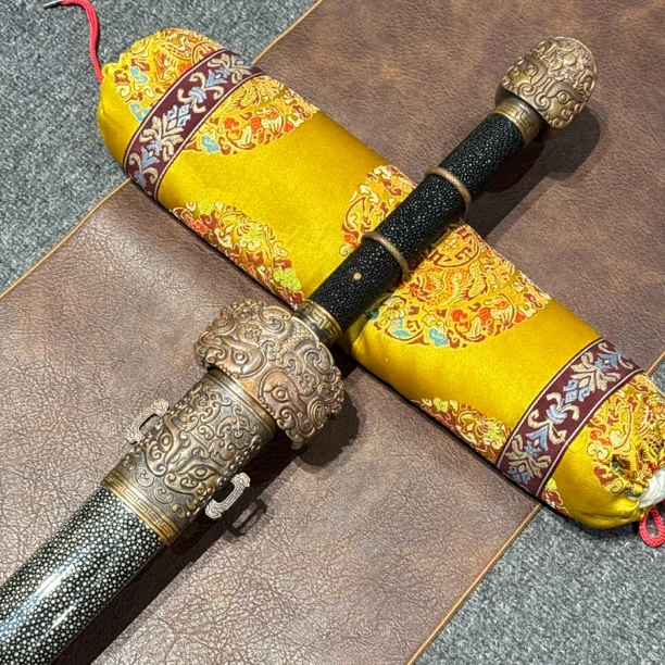 帝尊剑/周强金奖作品/手工满雕紫铜鱼皮陨铁夹钢未开刃