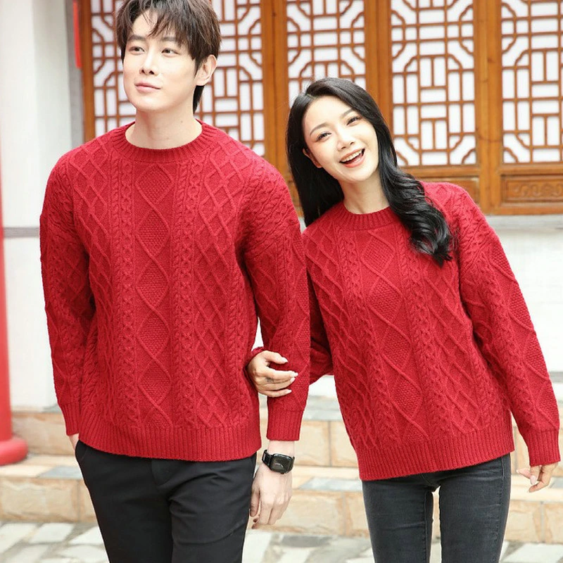 新年情侣装毛衣2025新款加厚慵懒风针织衫胖mm宽松过年穿搭衣服