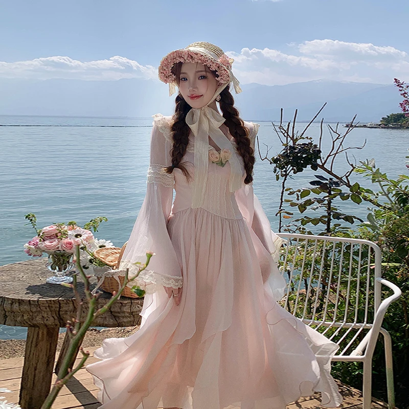 冰冰来了【雨后花园】仙女纯欲风少女感连衣裙重工蕾丝长裙26022
