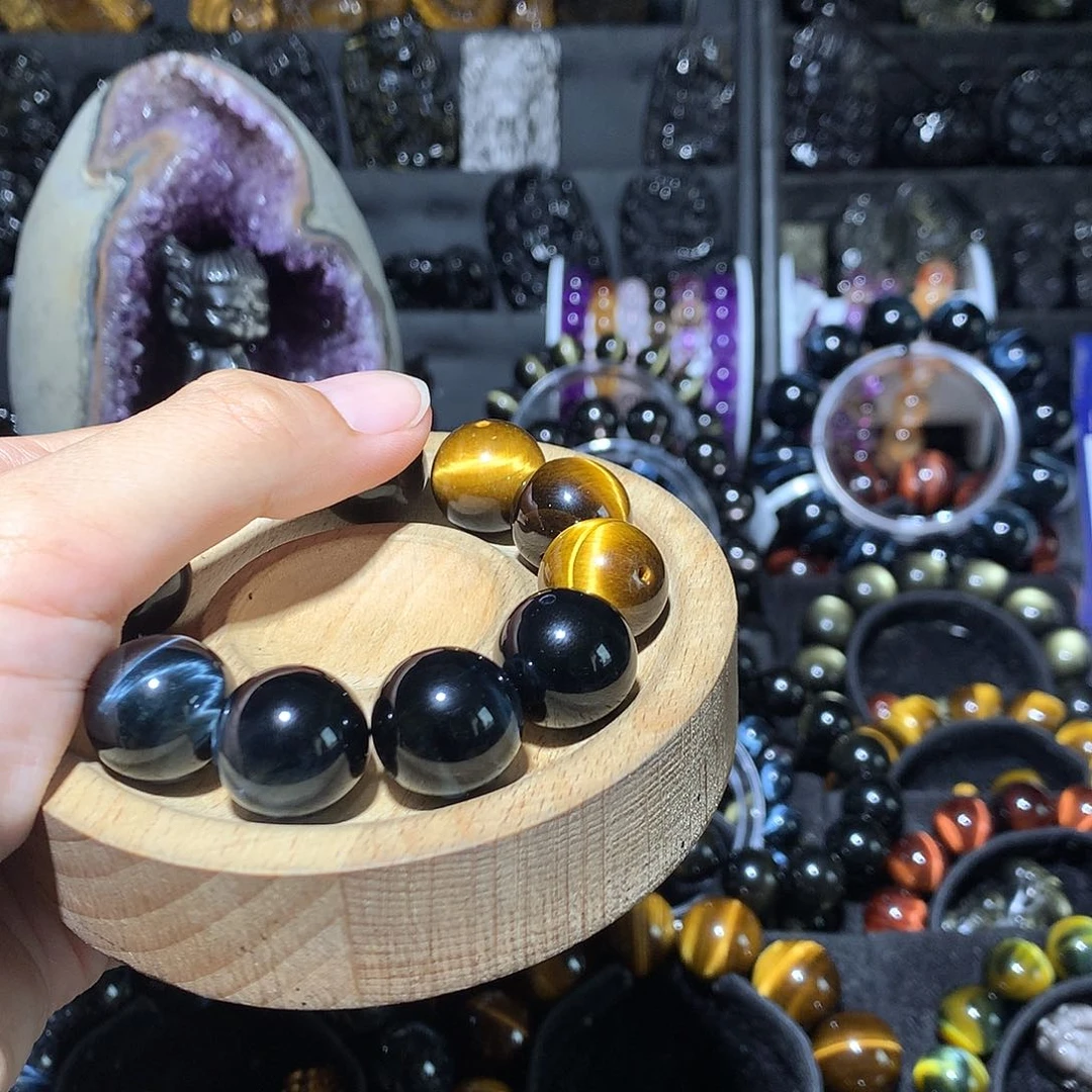 黑曜岩未镶嵌手链深*