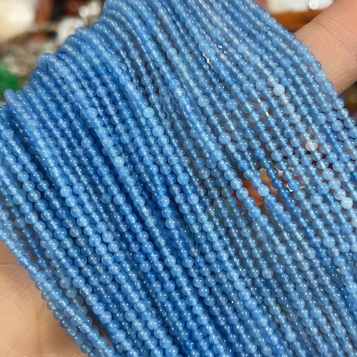 玛瑙/玉髓合金珠宝半成品2条2mm蓝玉圆珠