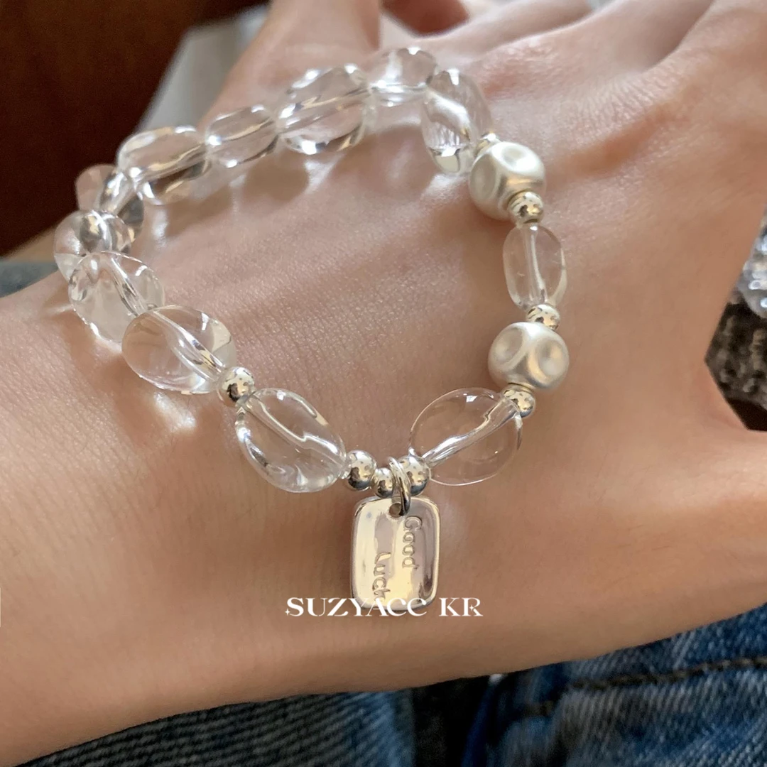 Suzyacc Kr 925银手链 方珠925银弹力闺蜜手串DC0134