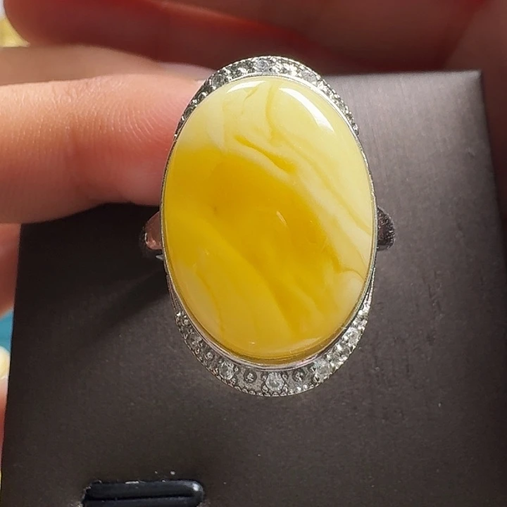 蜜蜡银S925镶嵌戒指戒指