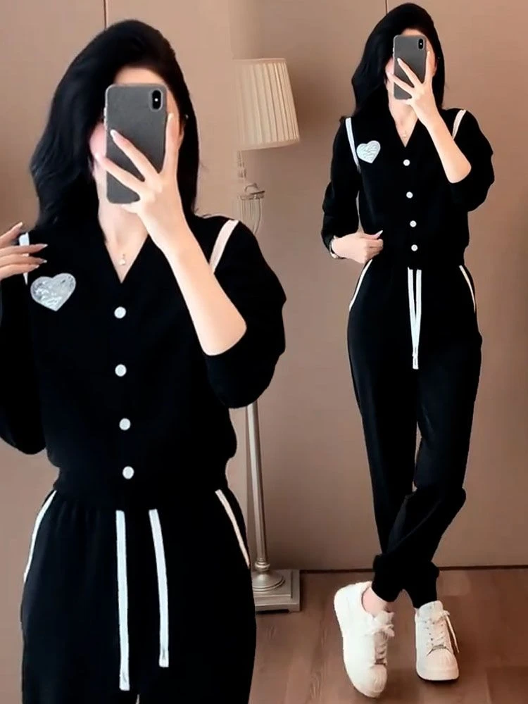 200斤微胖mm休闲套装女士秋冬季大码显瘦遮肉洋气质妈妈装运动服