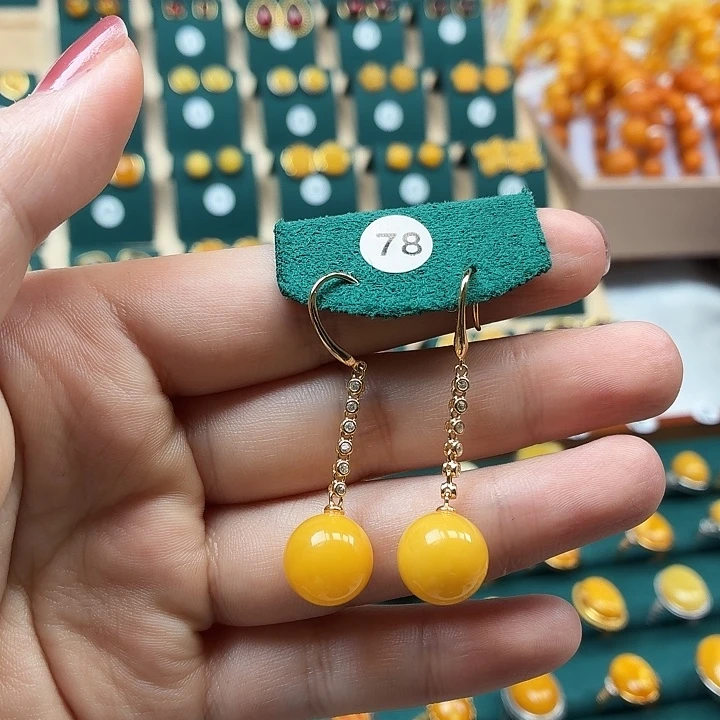 琥珀银S925镶嵌耳饰