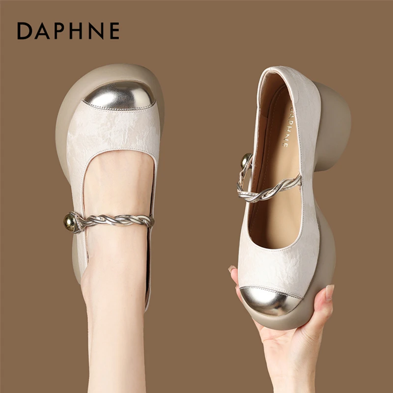 达芙妮Daphne ~国风玛丽珍女鞋配裙子拼接浅口单鞋厚底松糕高跟鞋