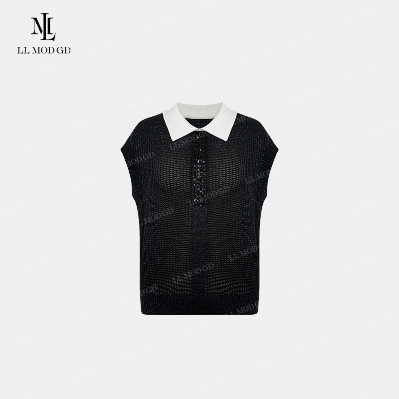 墨白纪 重工烫钻高级感桑蚕丝短袖T恤轻熟风宽松休闲女YL-261823