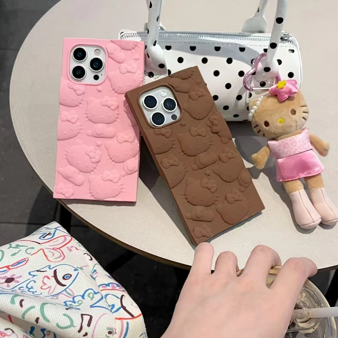 适用于苹果13-16Promax硅胶卡通棕粉巧克力星星KT猫手机壳15/16
