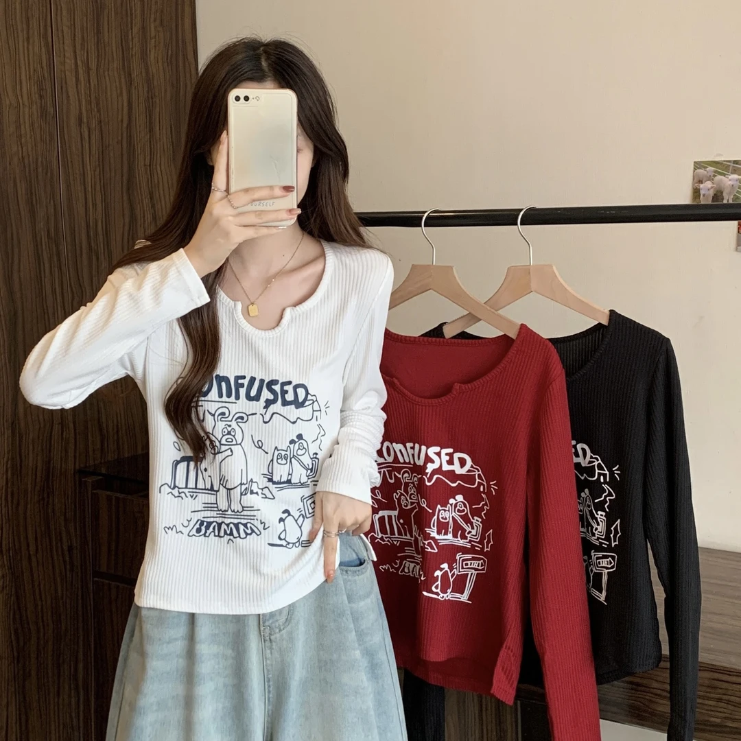 大码女装胖MM春季新款时尚百搭印花上衣打底衫6280