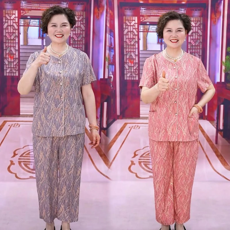 妈妈夏装套装2025新款奶奶装小衫中老年人女夏季上衣老人洋气衬衫