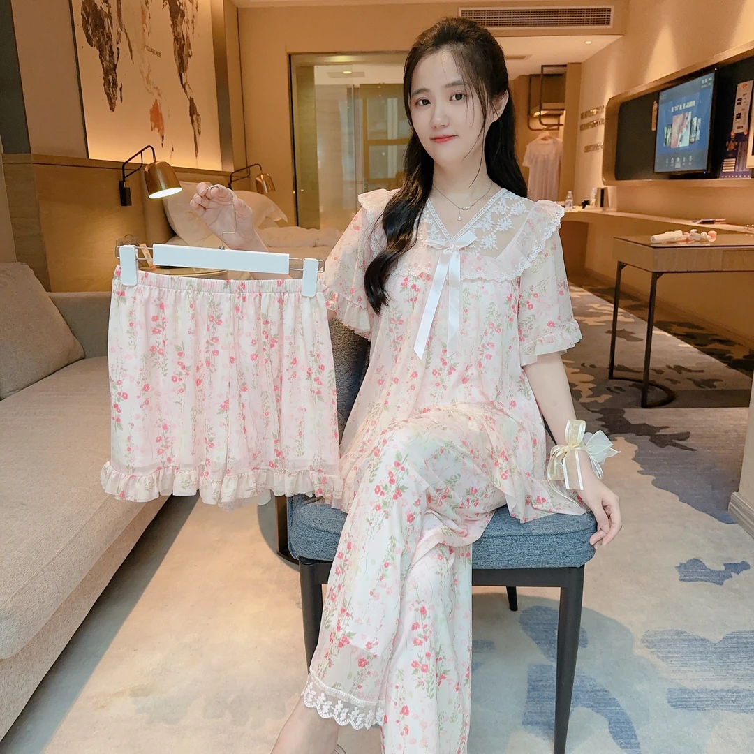 【2025·夏季新款】法式碎花裙可外穿带胸垫田园风仙女睡衣套装