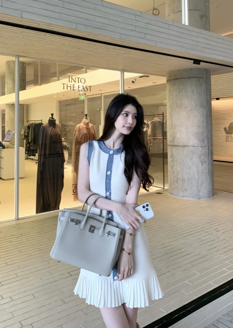 【大大钱】法式连衣裙女春夏季新款高级感拼接圆领气质长裙子女