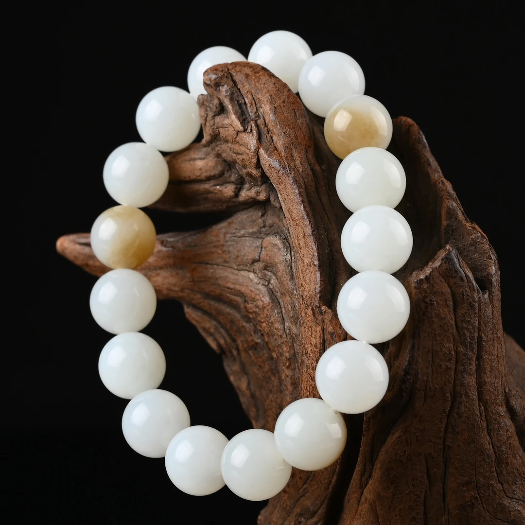 天然和田玉羊脂玉手链男女款玉石手串单圈素圈玉珠串 12