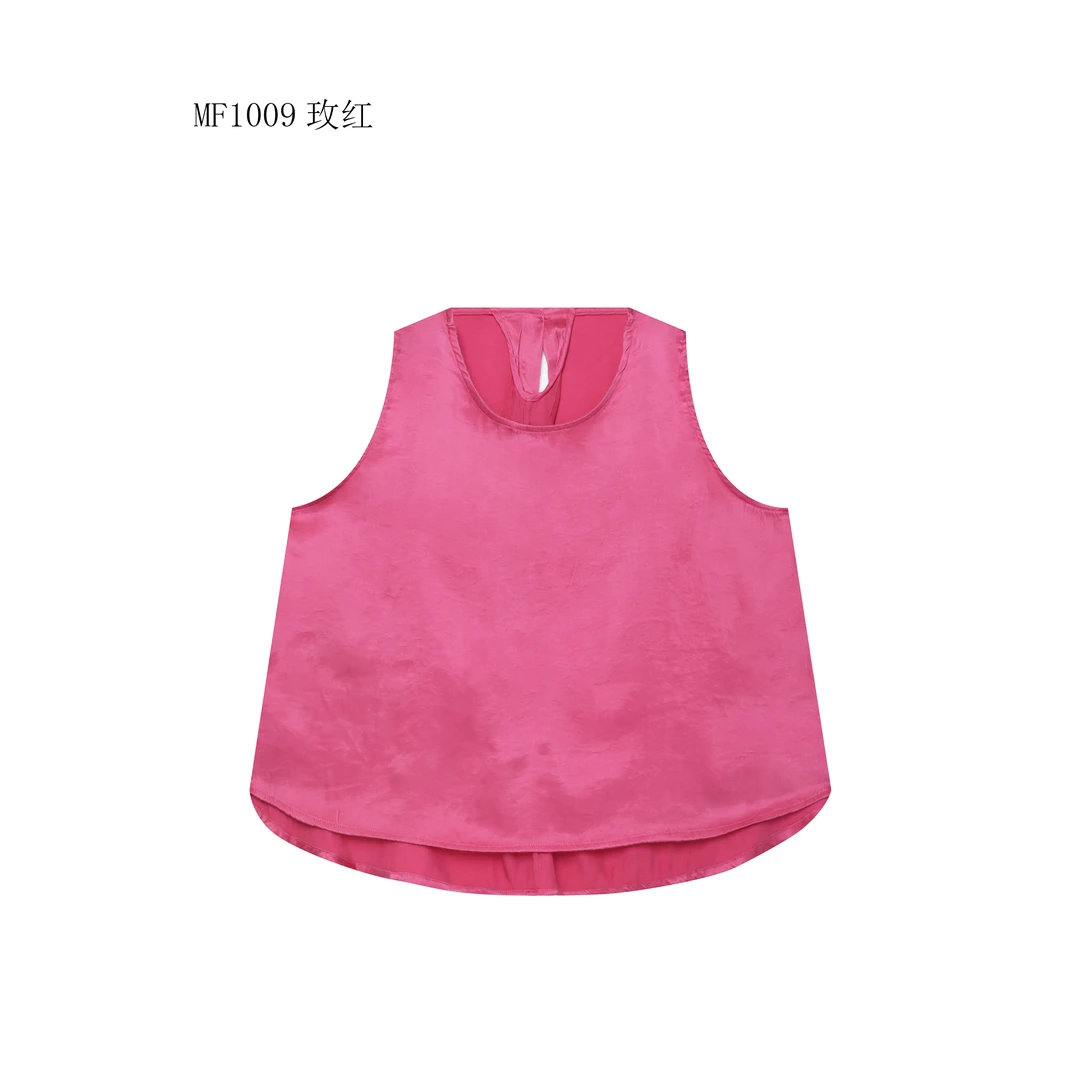 【麻訪家】MF1009玫红文艺简约休闲舒适宽松百搭背心上衣