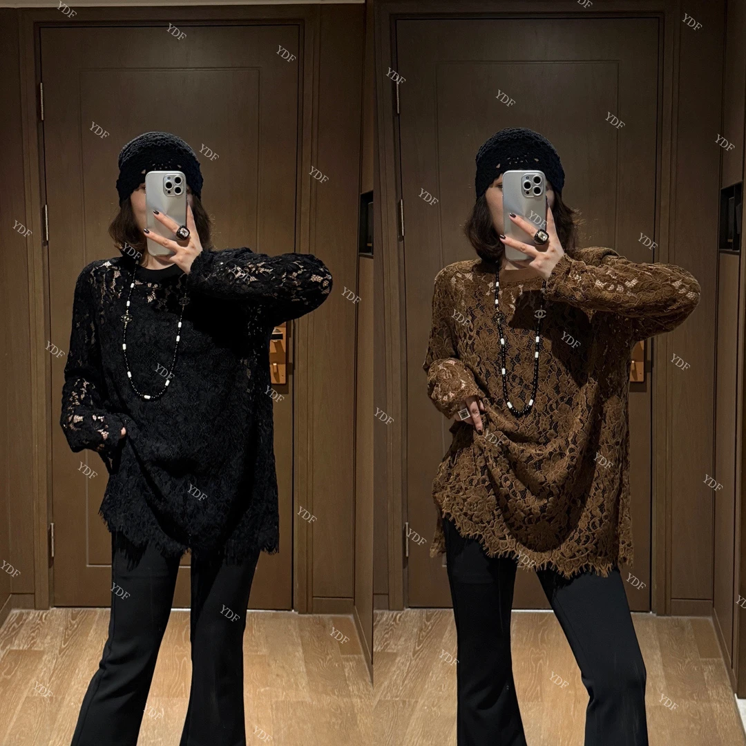 YDFSTUDIO小众【巴黎倩影】欧货高品早秋重工蕾丝镂空设计时尚上衣