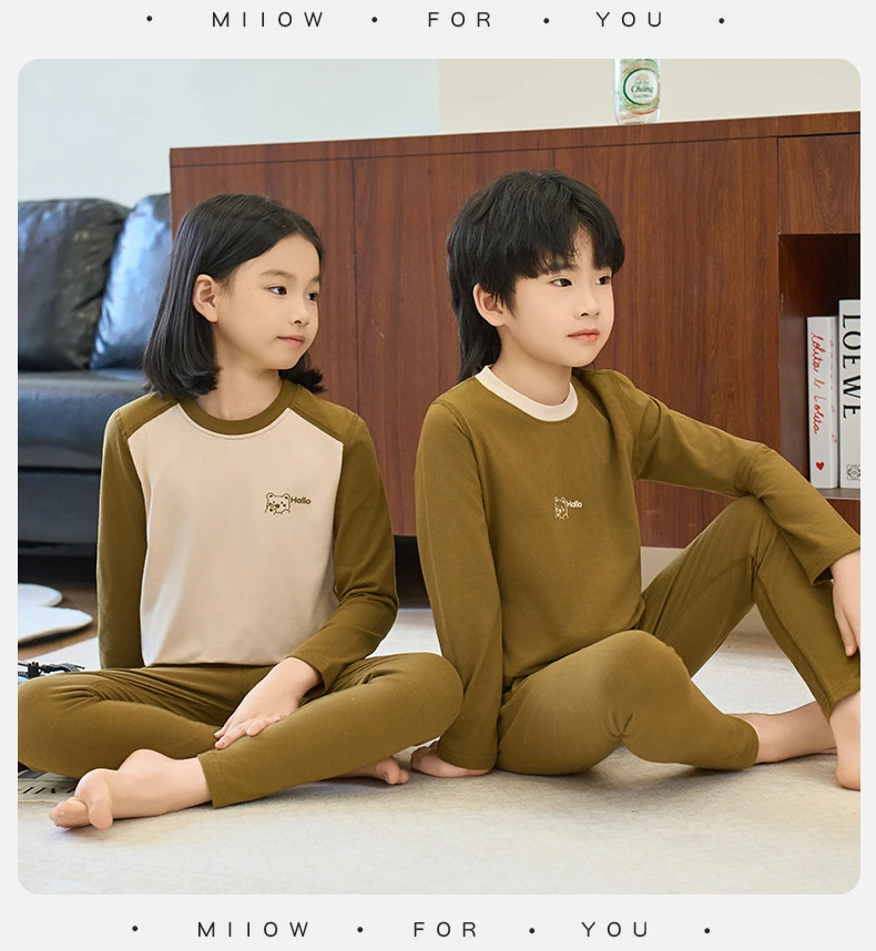 儿童春秋季打底套装纯棉磨毛男女童秋衣秋裤A类棉保暖内衣秋冬