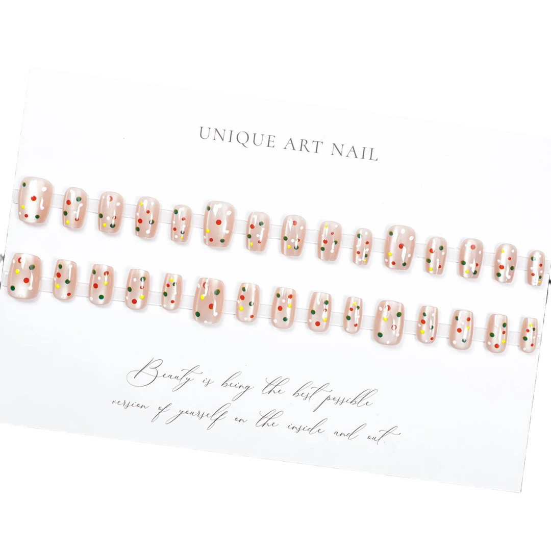 穿戴甲彩色穿戴甲片假指甲新款可拆卸美甲贴猫眼卡通波点气质