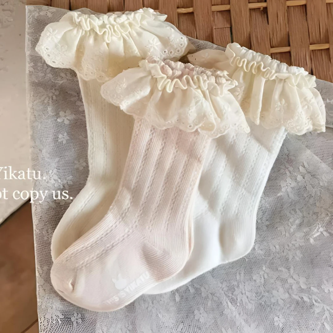 伊卡兔儿童袜子2025春夏款新款布花边宝宝袜两岁以内夏季薄款白色