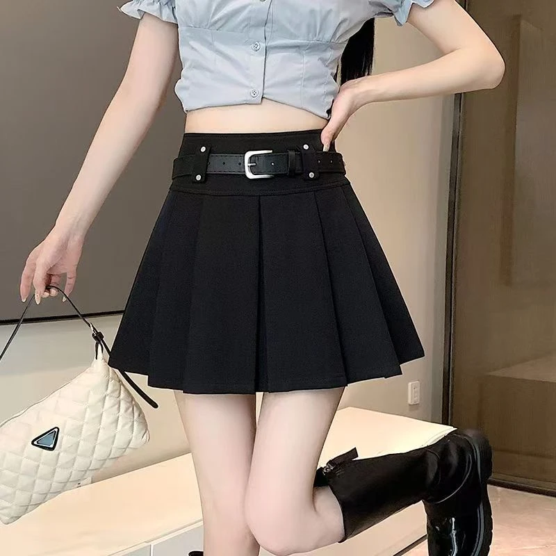 灰色百褶裙短裙女春秋款2025新款西装裙小个子高腰显瘦A字半身裙