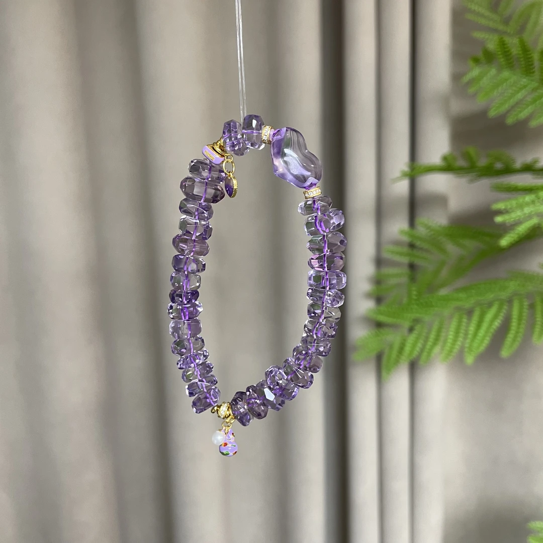 紫水晶刻面 爱心手链 A437