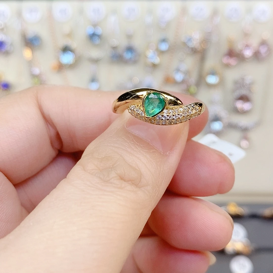 祖母绿戒指银S925镶嵌