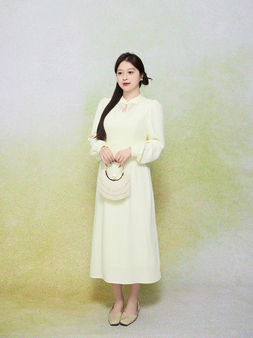 月半鱼【若雪寒香】新中式国风改良旗袍女气质收腰显瘦设计感连衣裙