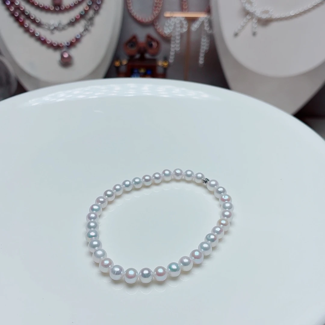 银S925镶嵌淡水珍珠颈饰4.5-5 正圆极光炫彩微瑕手链