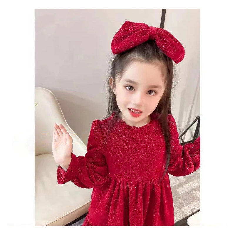 非常鱼儿 冬季新款女宝宝红色加绒连衣裙 送蝴蝶结头饰 ET605