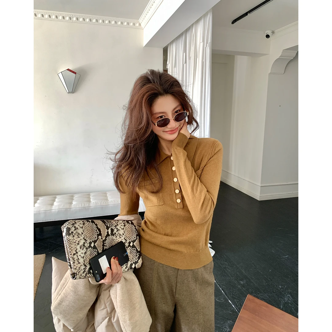 龍喜儿11.23 8:00AM开抢！柔软时光法式复古绵羊毛翻领针织衫D865