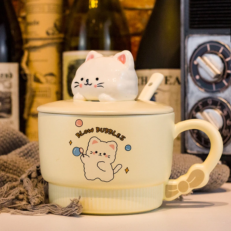 猫咪大容量燕麦碗杯子带勺泡面陶瓷马克杯酸奶学生马克杯生日礼物