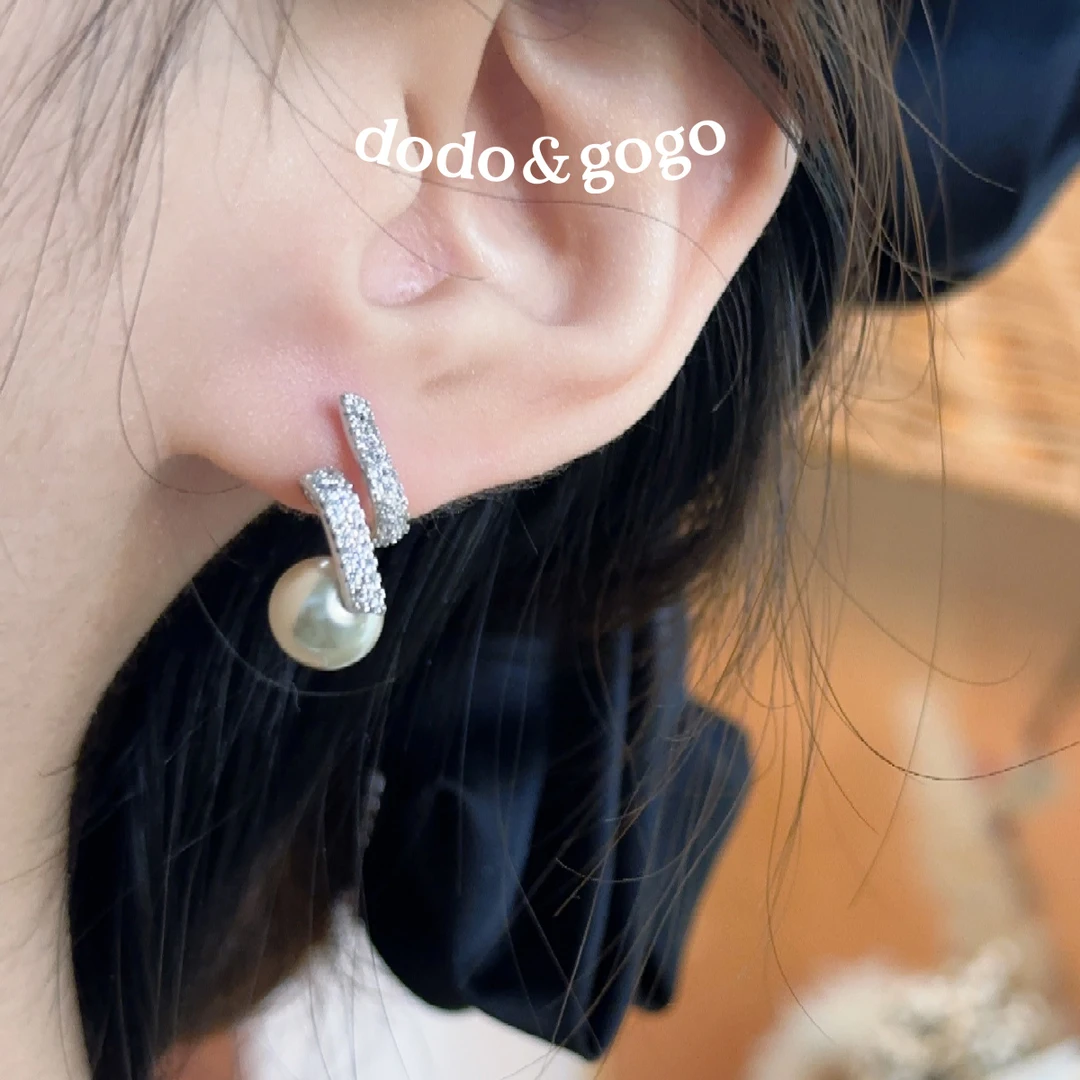 DODOGOGO 合金合成锆石耳饰 飘带珍珠耳钉气质轻奢时尚百搭耳环女