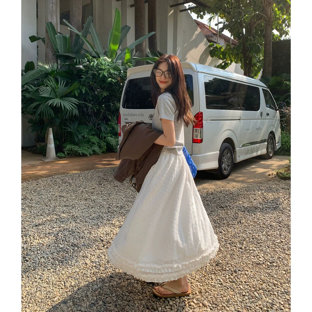 【西西里安】奶油少女~立体刺绣小花双层荷叶边蛋糕半裙