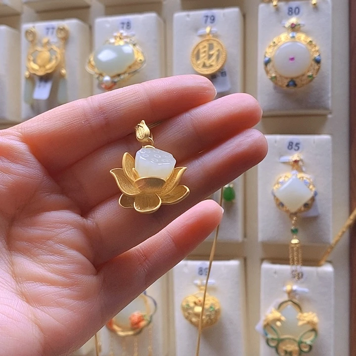 和田玉颈饰银S925镶嵌