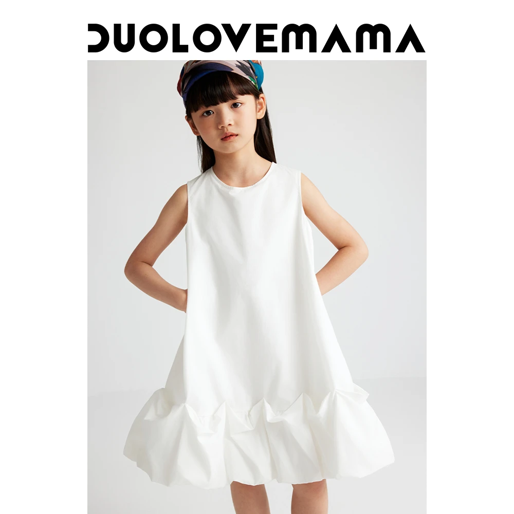DUOLOVEMAMA 亲肤儿童无袖连衣裙设计感女童百搭休闲花苞裙夏