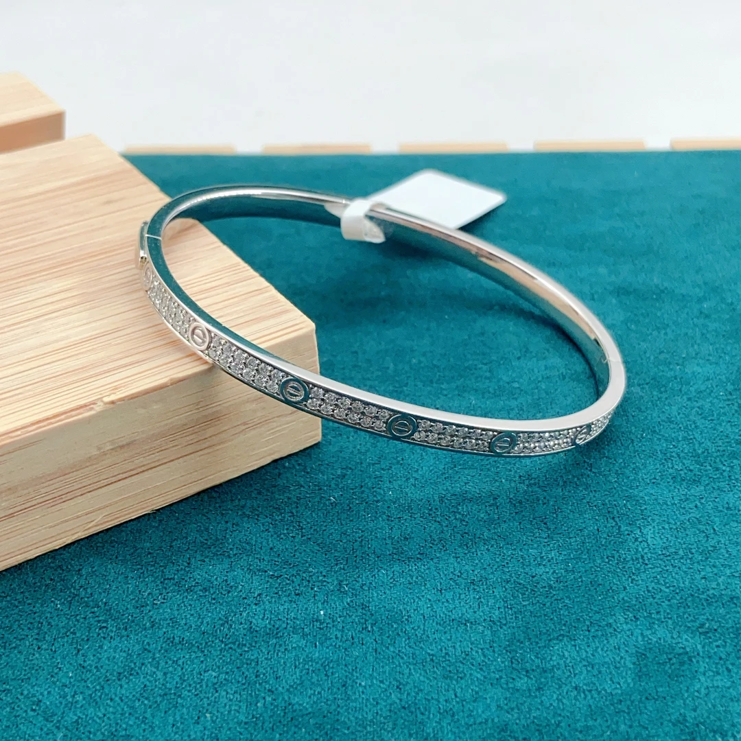 莫桑石PT950莫桑钻窄卡手镯手工满钻精美