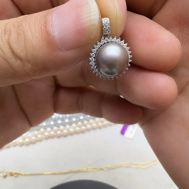 银S925镶嵌吊坠(不含链)海水珍珠海水大溪地吊坠9-10mm