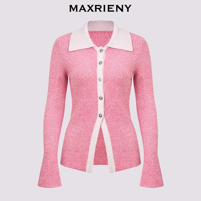 MAXRIENY2024冬针织衫小香风长袖短款时尚修身翻领MS85SW756E10