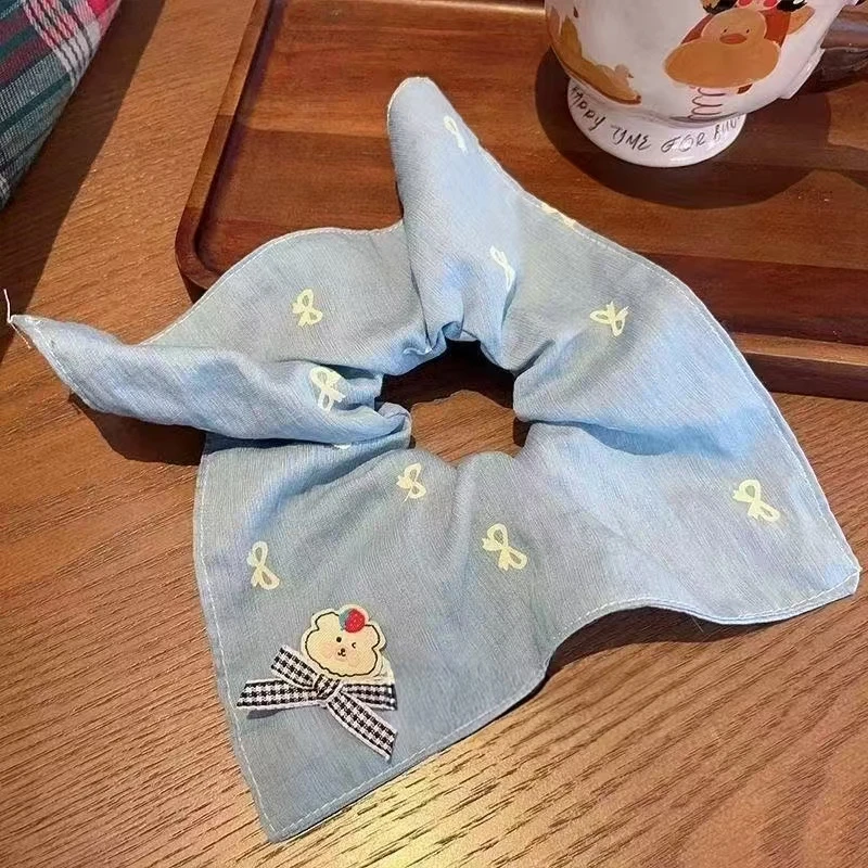 儿童刺绣方巾大肠发圈女童高级感扎头发低马尾头绳小女孩洋气发饰