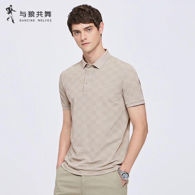 【弹力透气】与狼共舞快干透气25夏季棋盘格短袖上衣男士polo衫