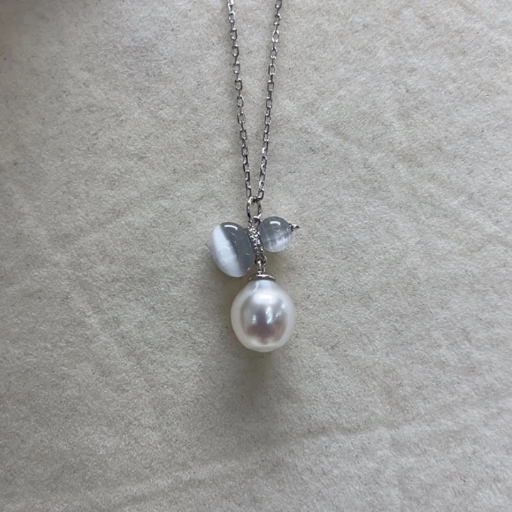 套链银S925镶嵌海水珍珠澳白9m 9号