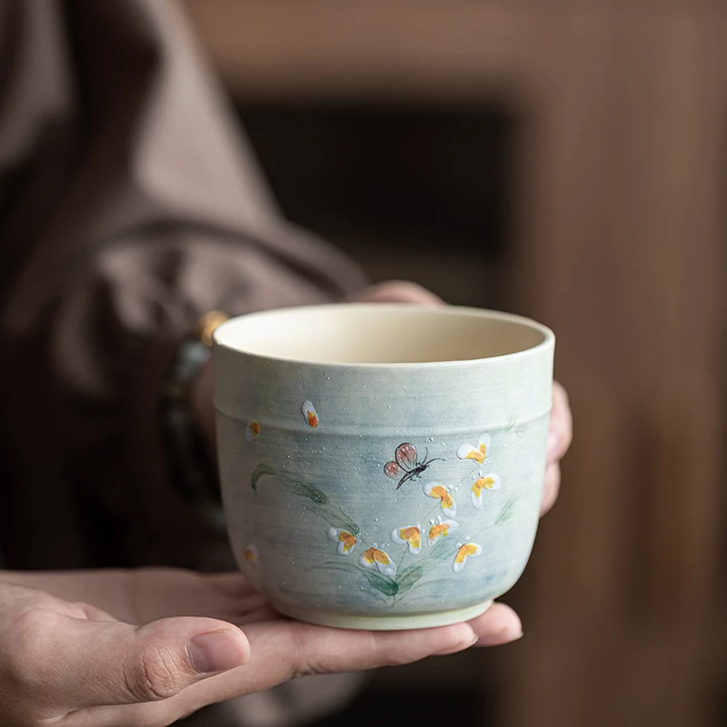 陶瓷建水茶洗水彩风纯手绘文心兰小号泡茶水孟茶渣缸茶具配件
