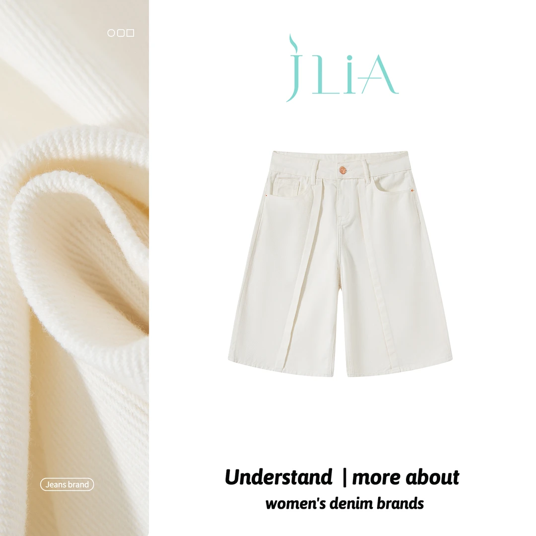 夏季白色五分宽松阔腿高腰外穿五分牛仔裤JLIA-1031五分裤裤子